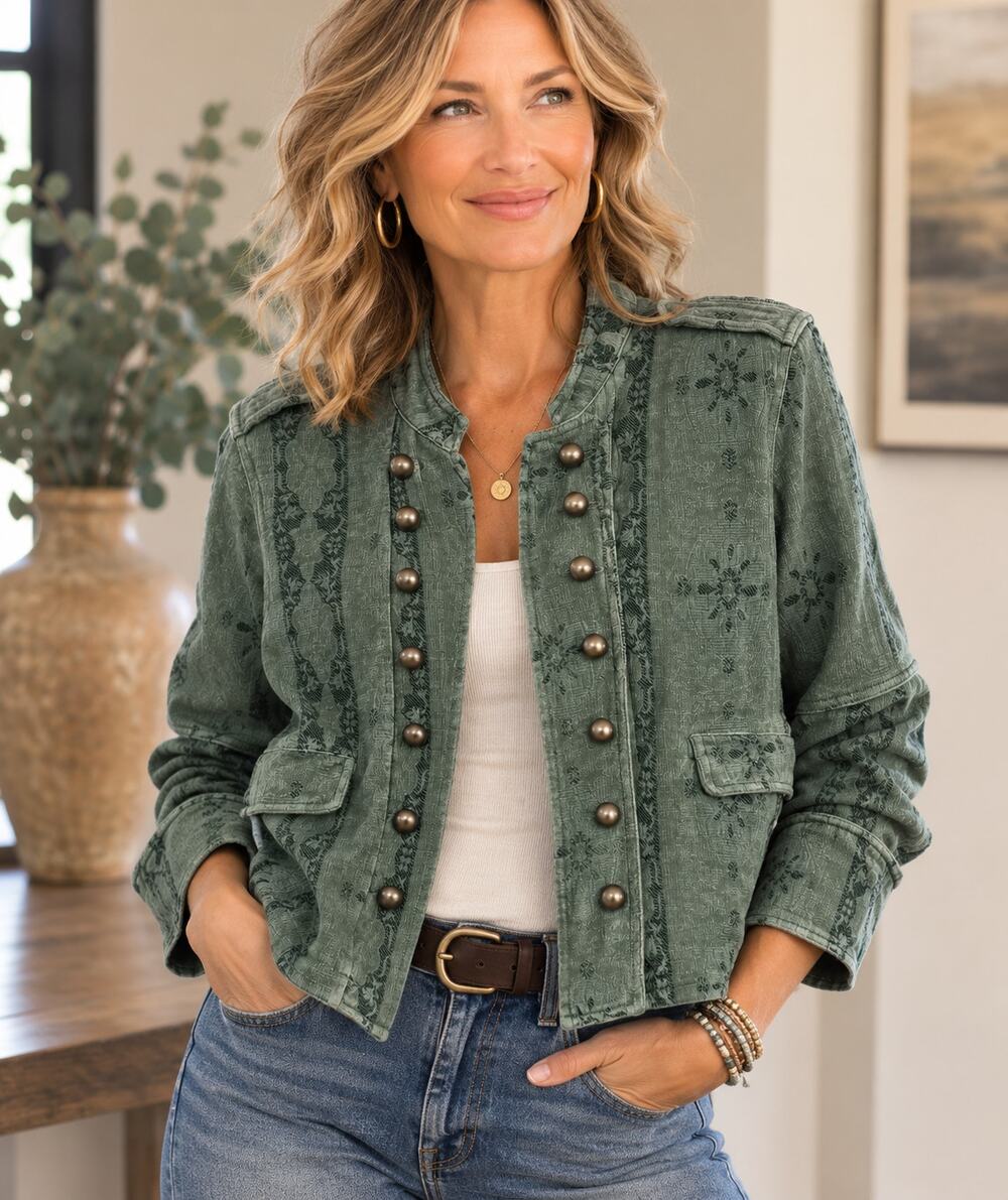 NWT Free People Lotty Jacquard Band Jacket Sz S Steel Sea Blue Green $198 Retail